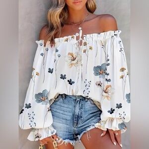 Cream Floral Off-the-Shoulder Blouse – Medium – NWT (Last One!)
